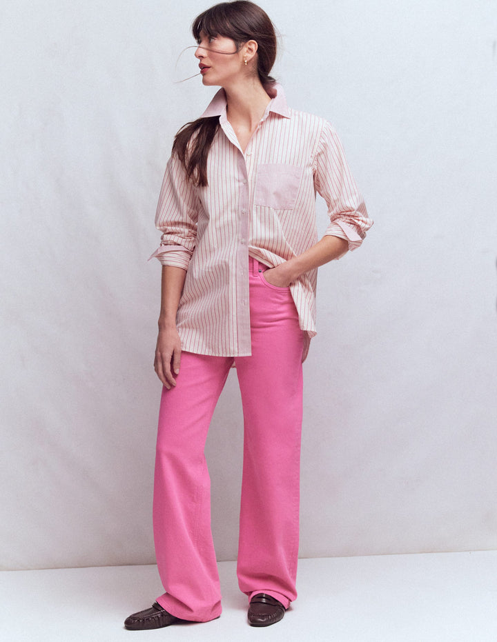 High Rise Column Leg Jeans-Bright Pink