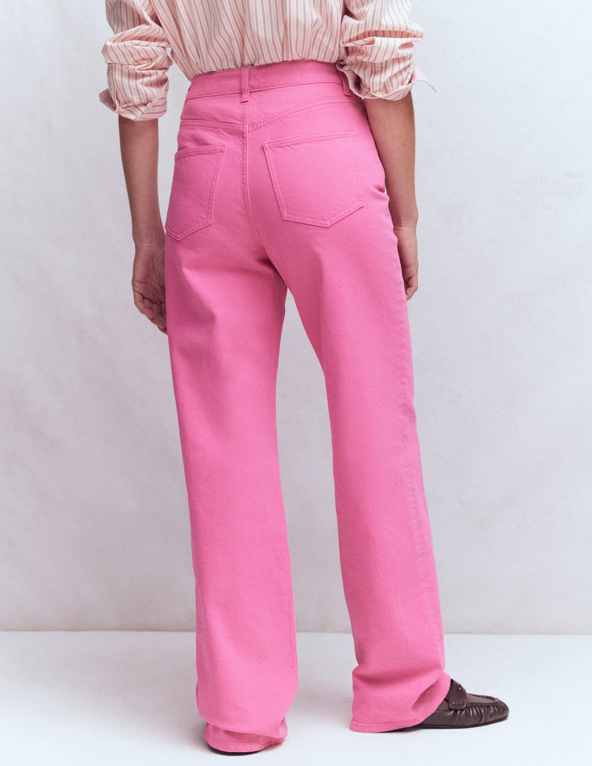 High Rise Column Leg Jeans-Bright Pink-3