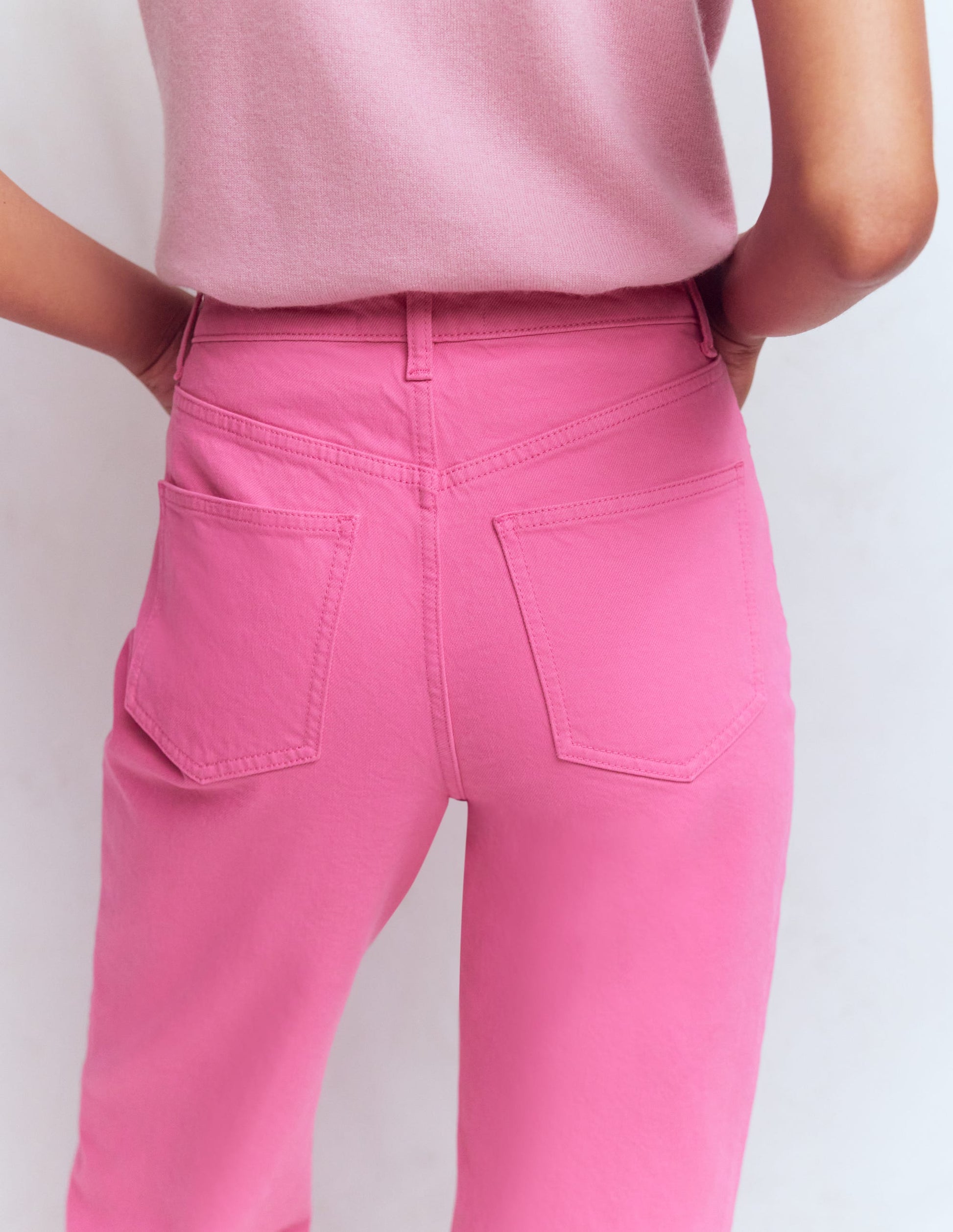 High Rise Column Leg Jeans-Bright Pink-3
