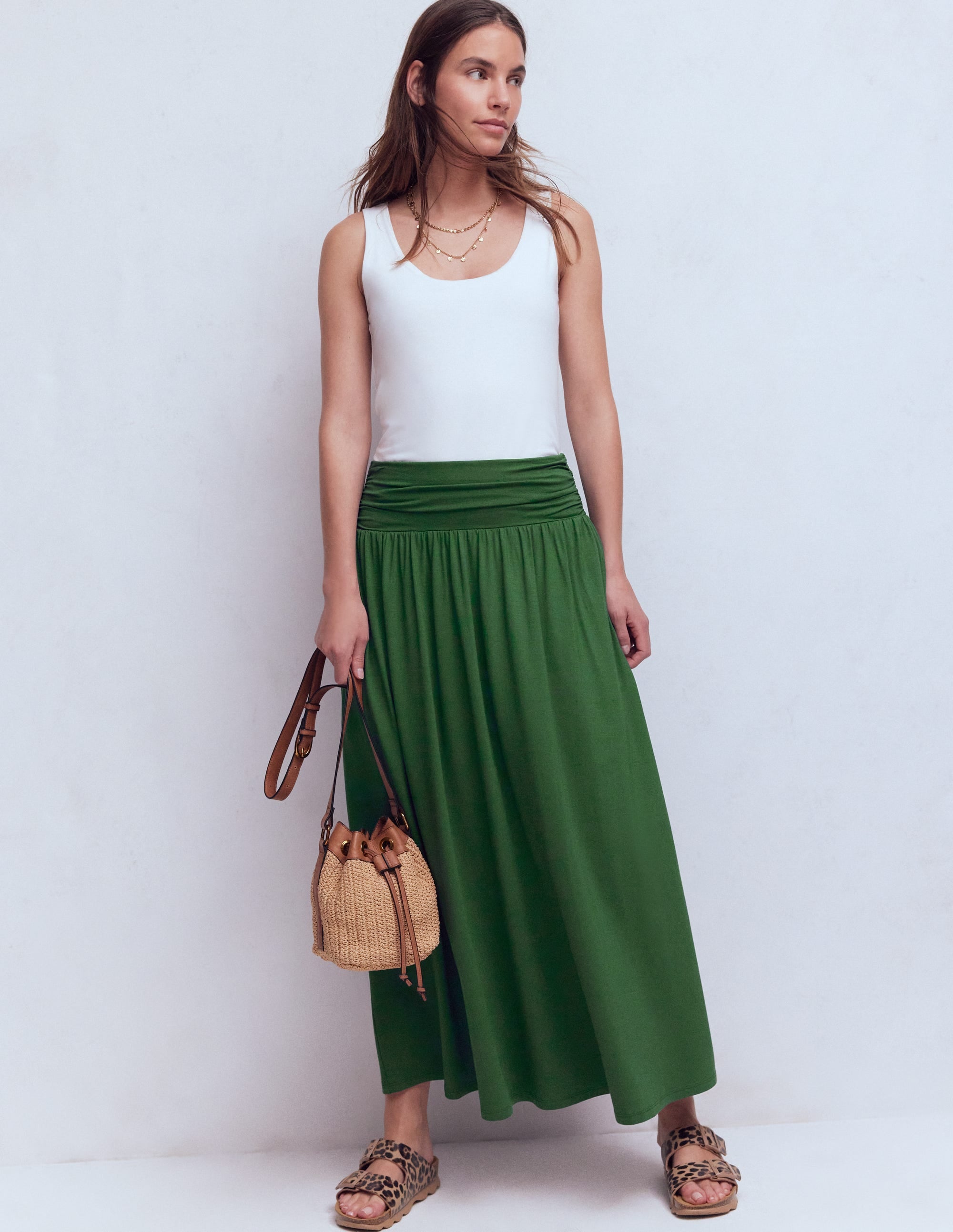 mame＊Embroidery Jersey Skir Rosaline Jersey Skirt - Hunter Green | Boden UK
