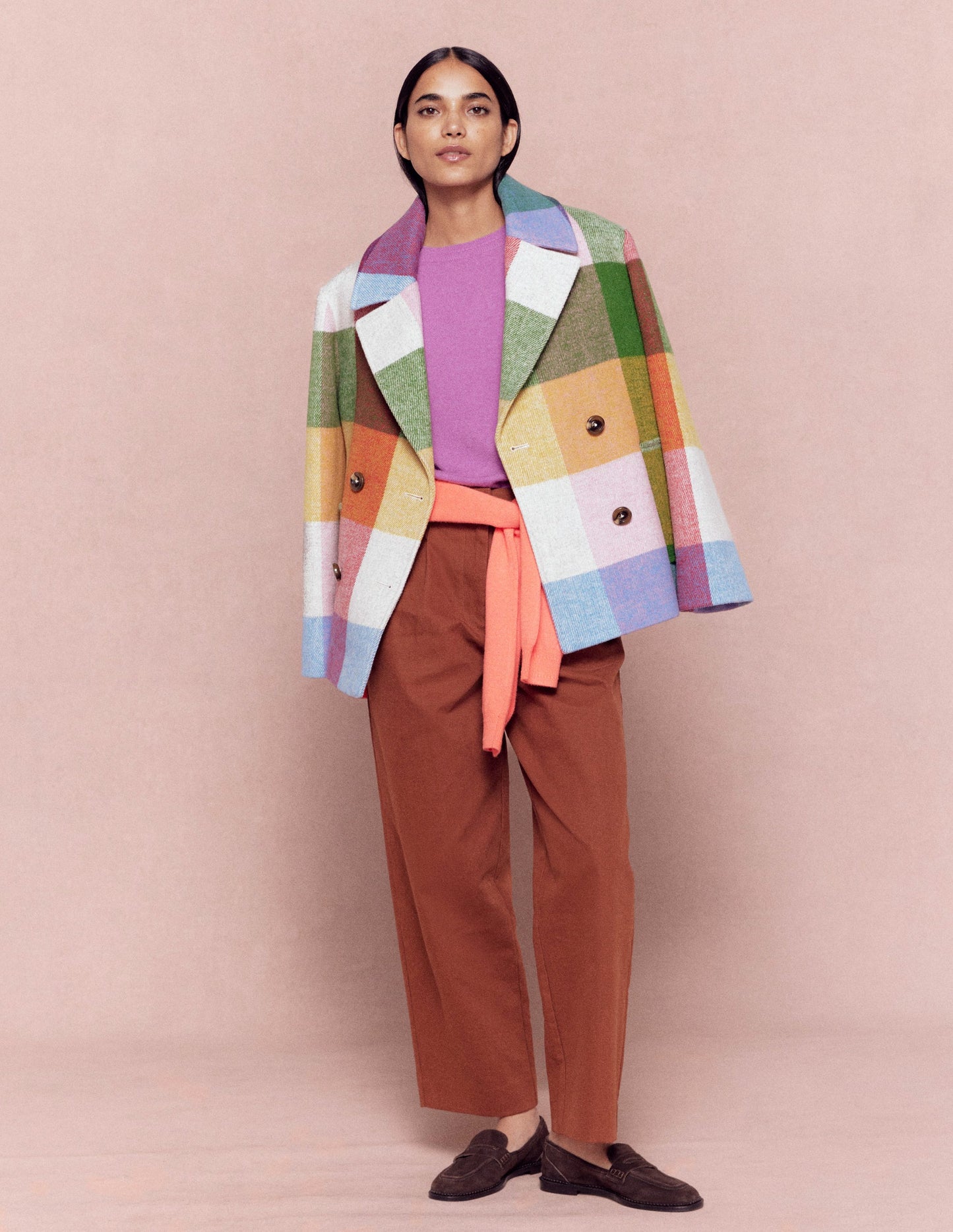 Exposed Button Straight Jeans-Brown