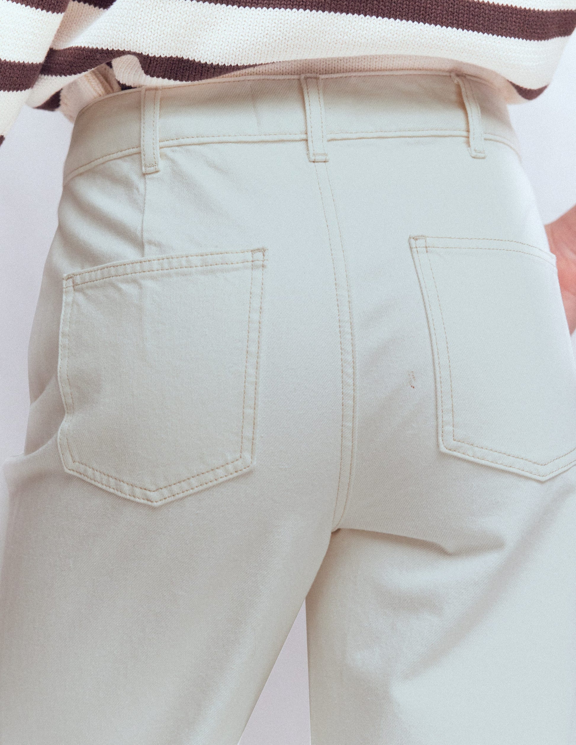 Exposed Button Straight Jeans-Ecru-2