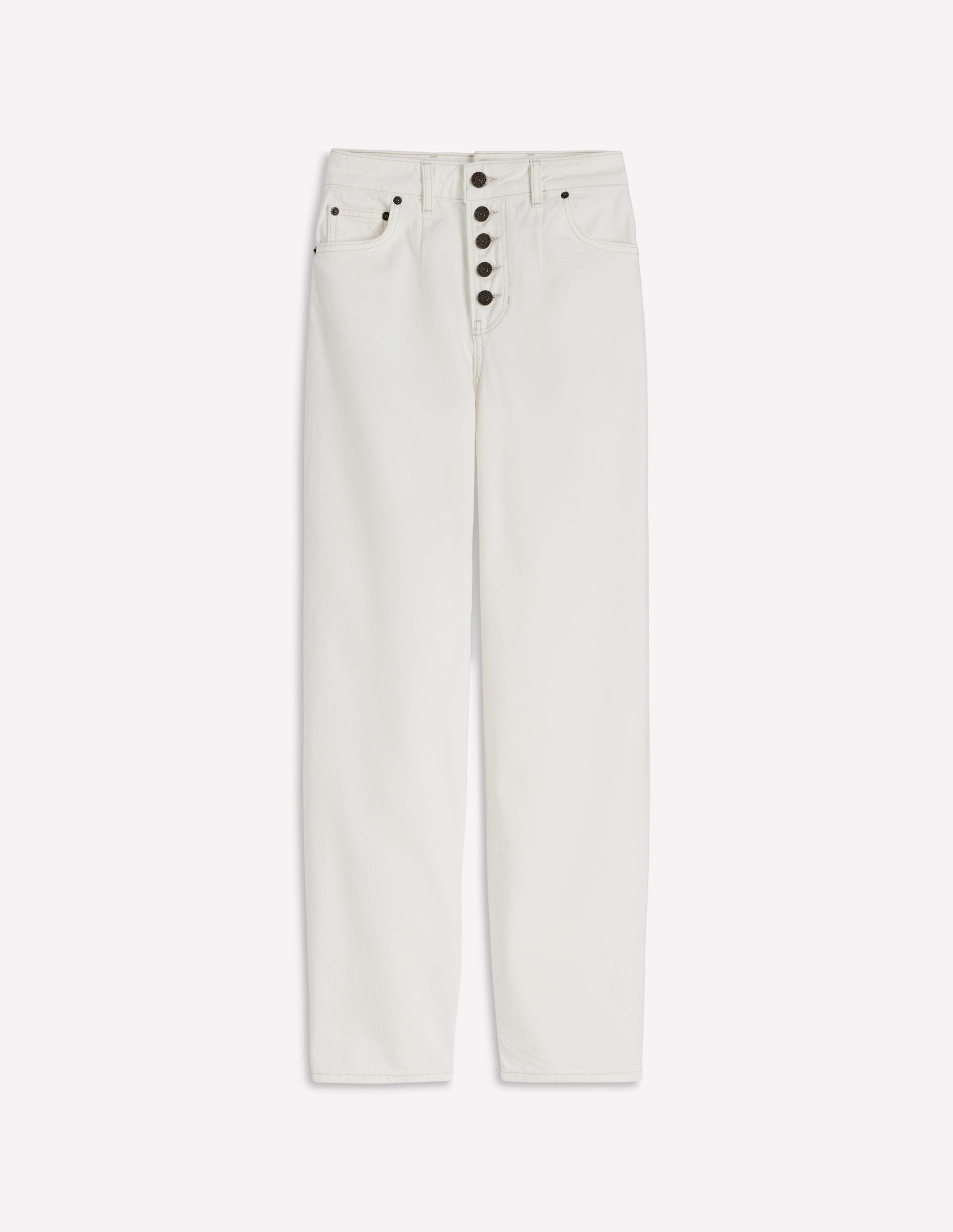 Exposed Button Straight Jeans-Ecru-6