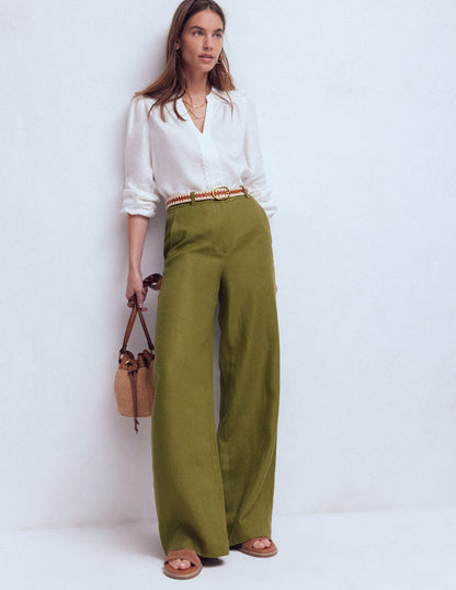 Belgravia Linen Trousers-Olive Green-1