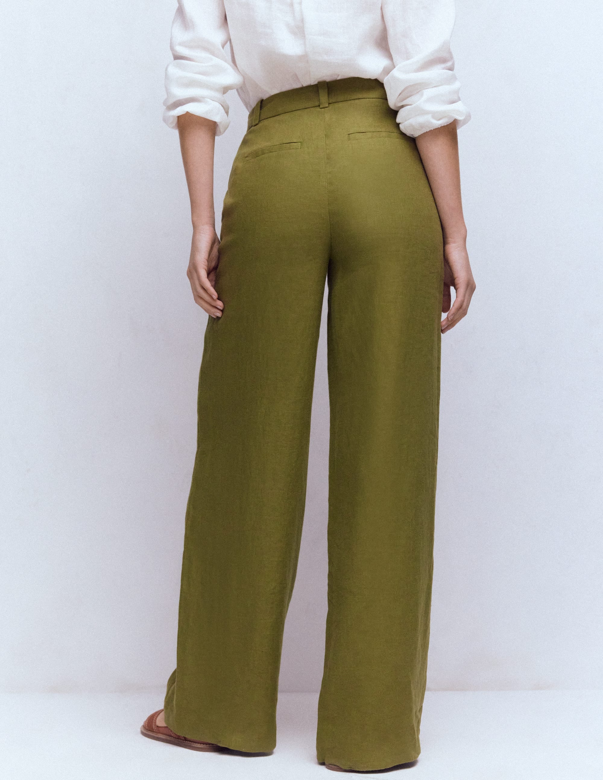 Belgravia Linen Trousers-Olive Green - Image 3