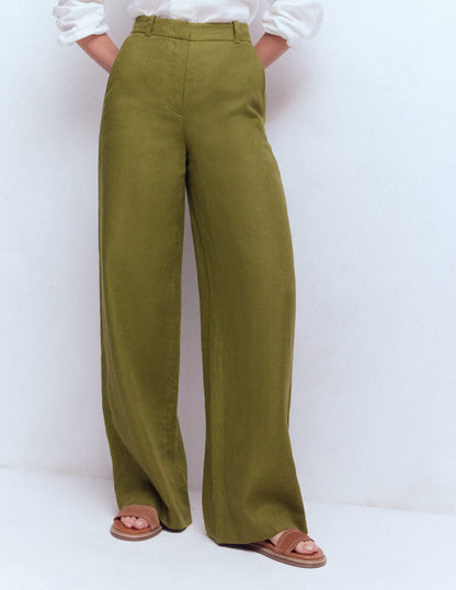Belgravia Linen Trousers-Olive Green-4