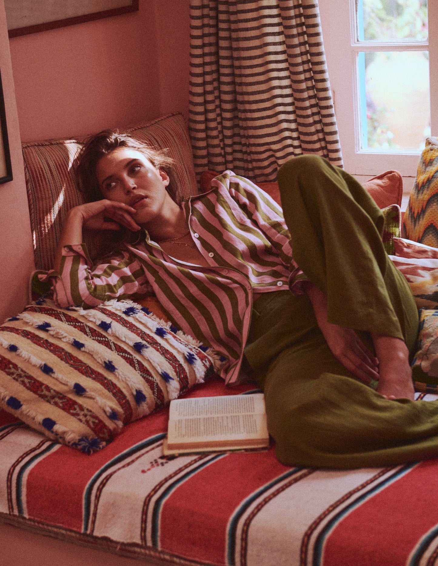 Belgravia Linen Trousers-Olive Green