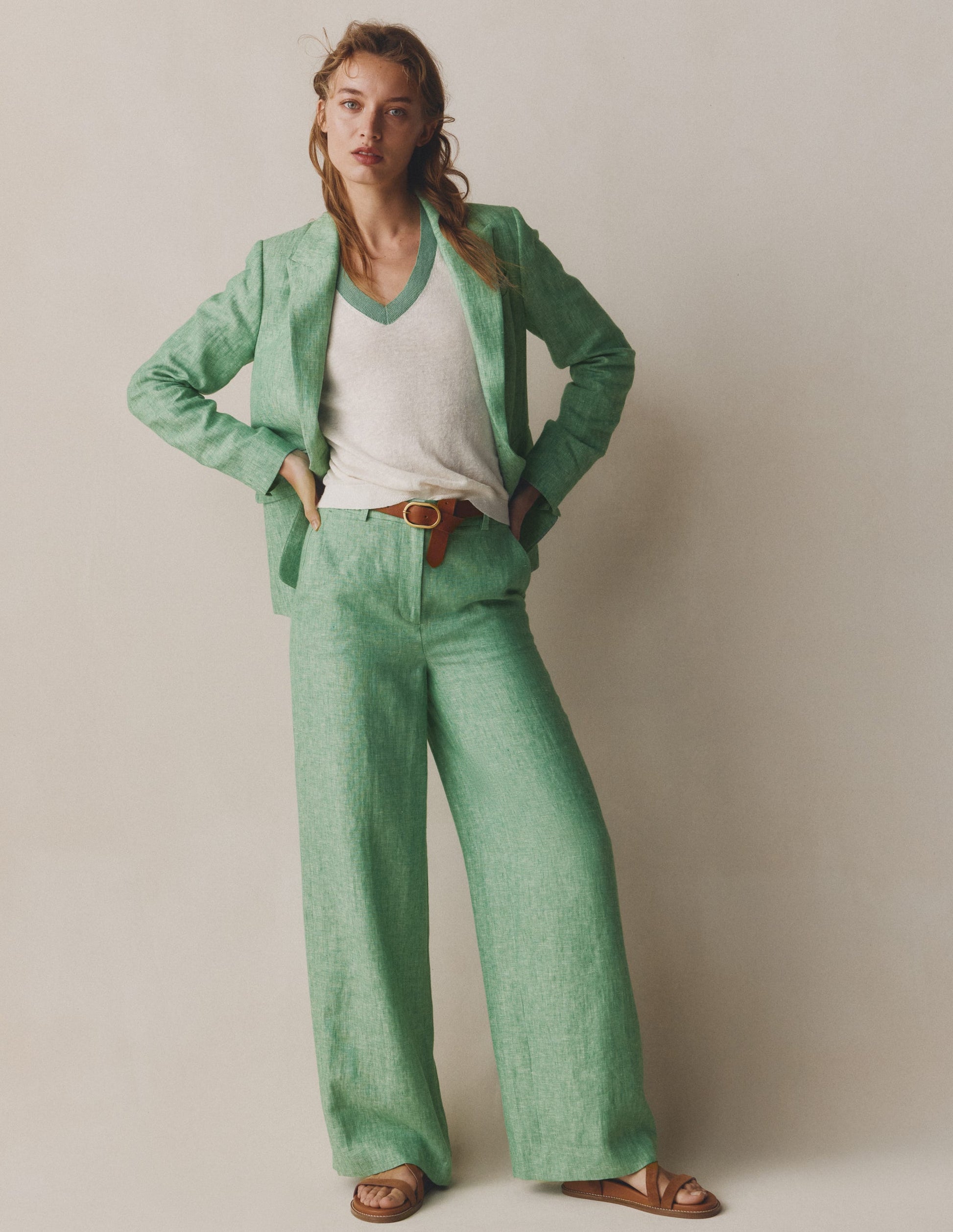 Belgravia Linen Trousers-Aloe Green Chambray-2
