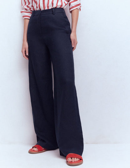 Belgravia Linen Trousers-Navy-4