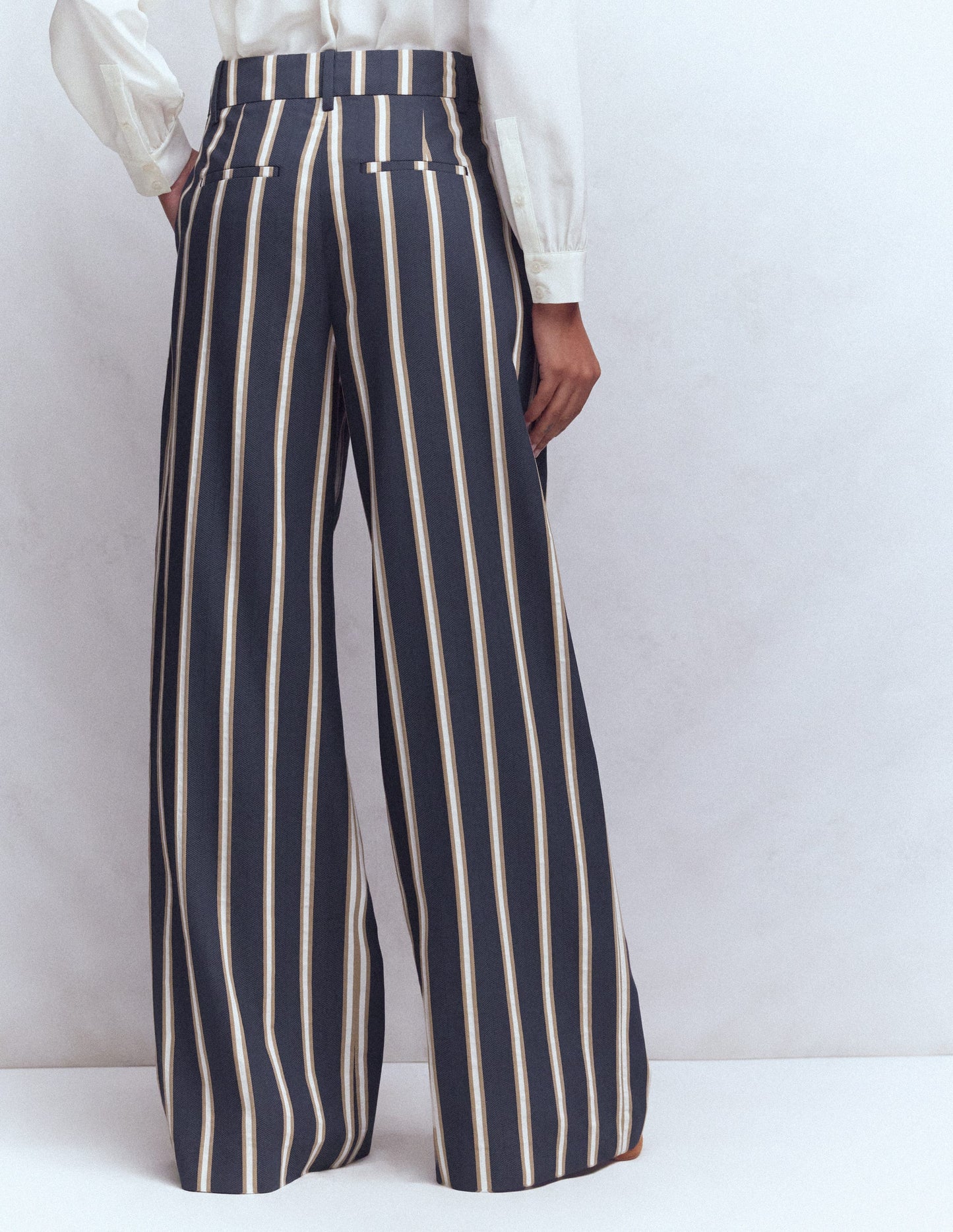 Kensington Tailored Trousers-Navy Camel Tram Stripe