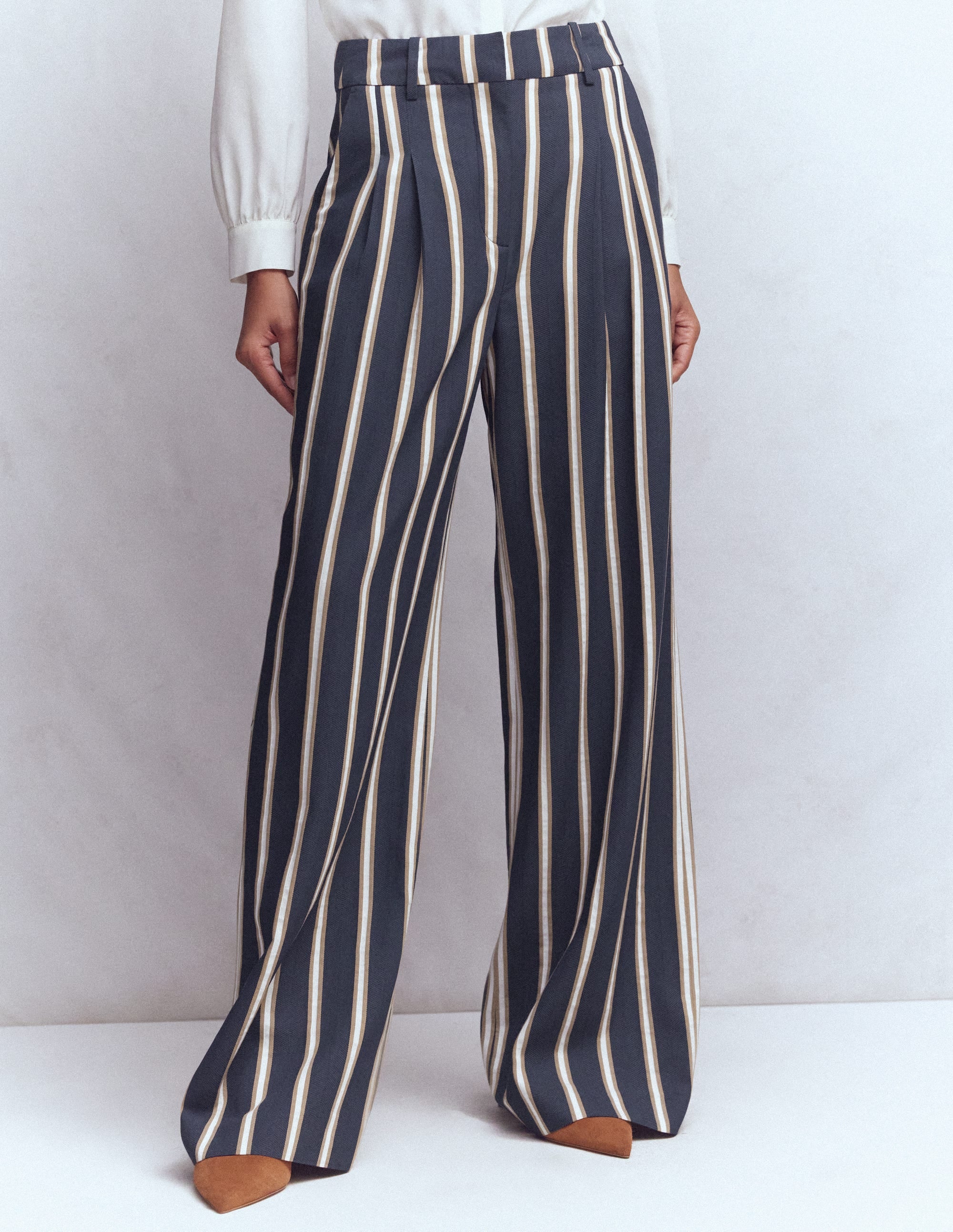 Kensington Tailored Trousers-Navy Camel Tram Stripe - Image 4