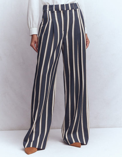 Kensington Tailored Trousers-Navy Camel Tram Stripe-4