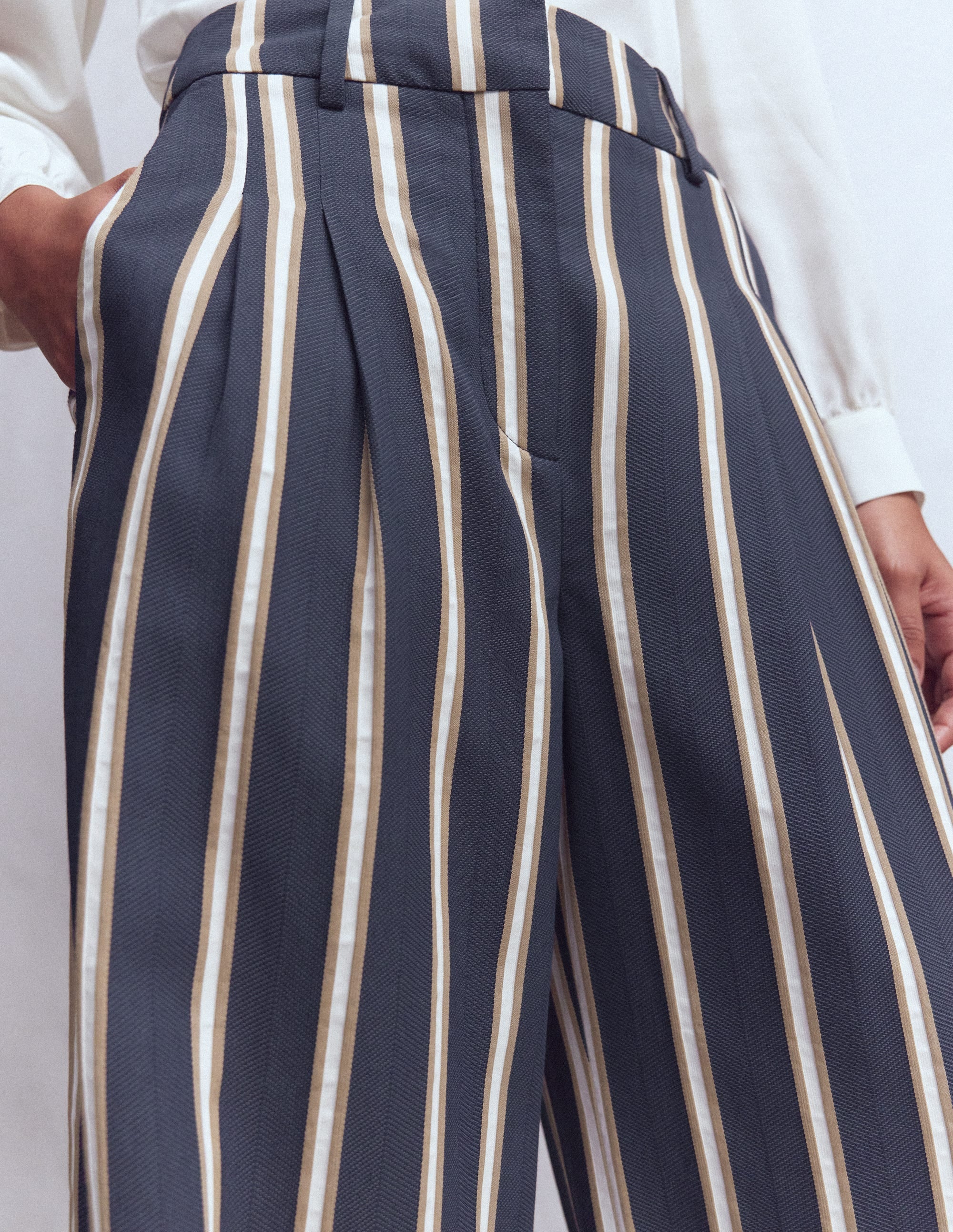 Kensington Tailored Trousers-Navy Camel Tram Stripe - Image 5