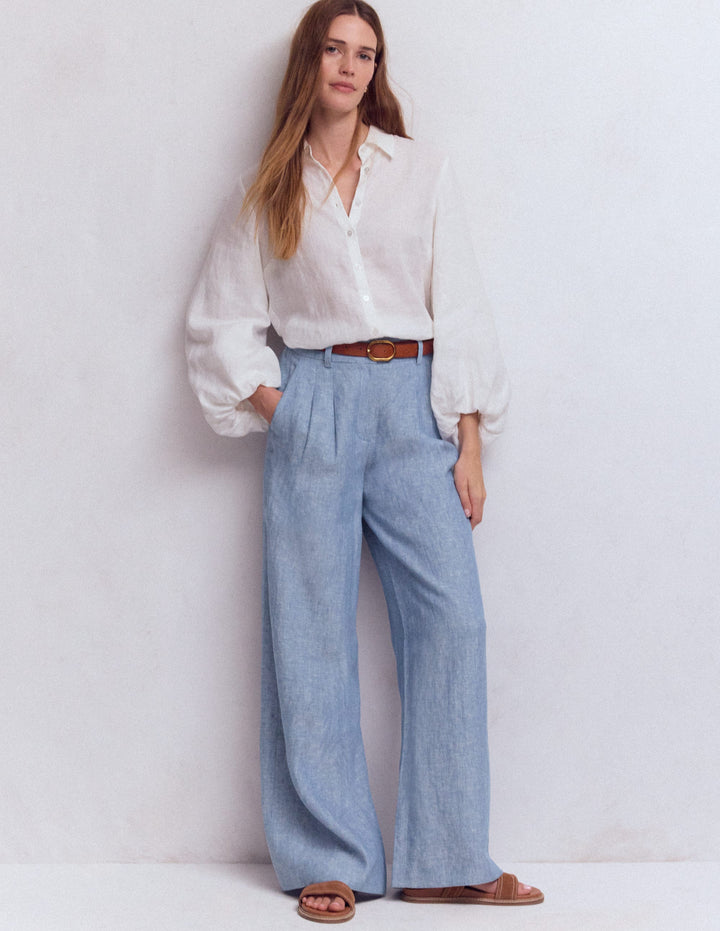 Kensington Linen Trousers-Blue Chambray