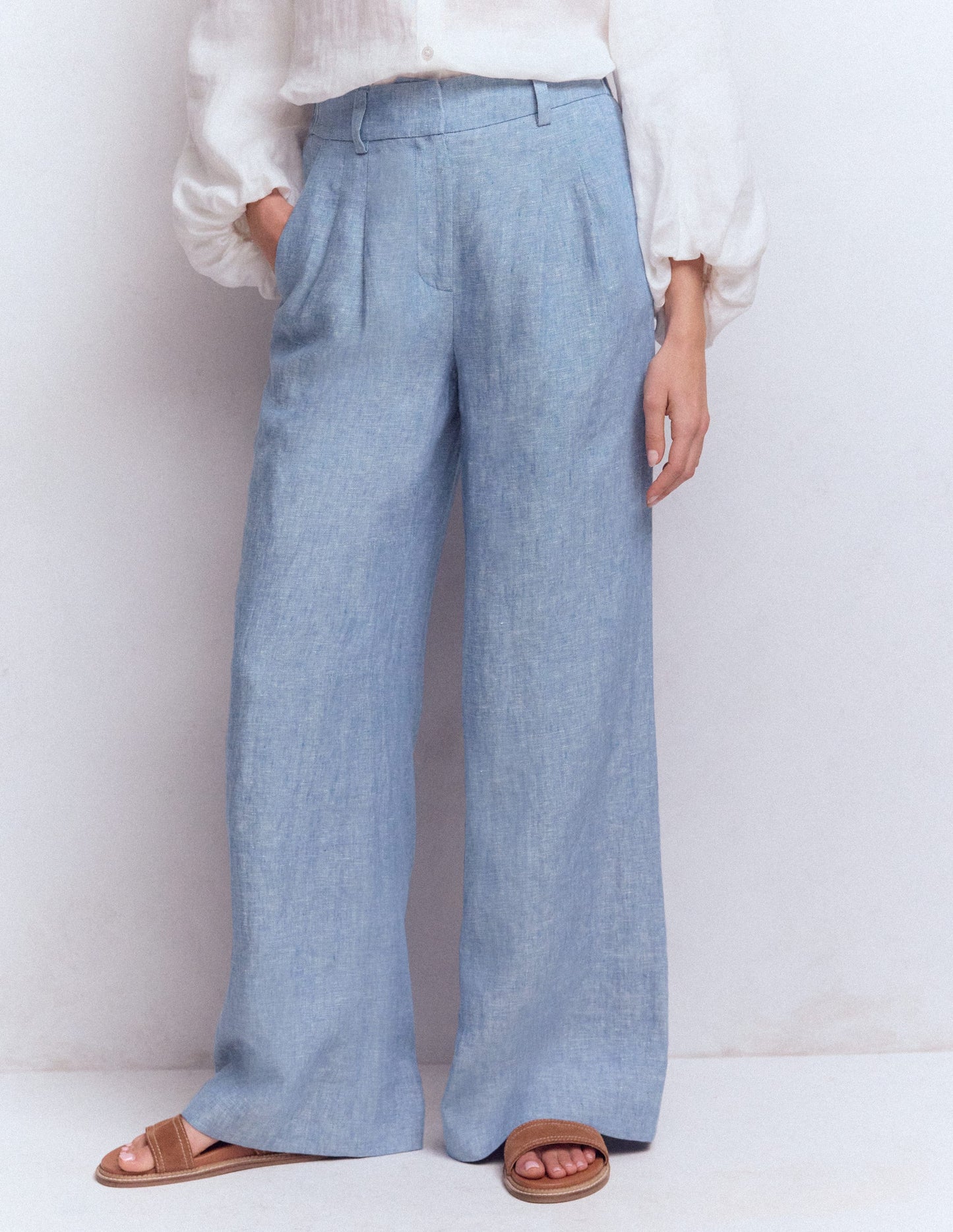 Kensington Linen Trousers-Blue Chambray