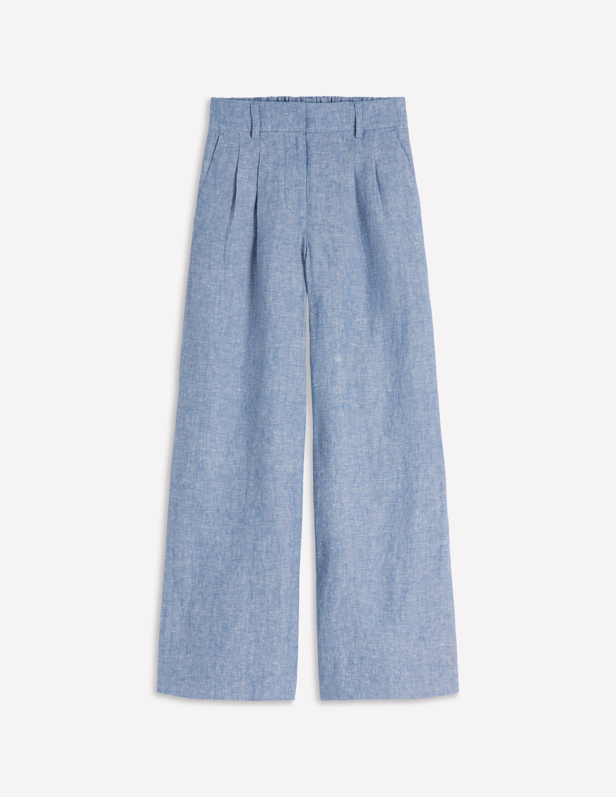 POSTELEGANT LINEN CHAMBRAY TROUSERS パンツ pas de calais chambray wide pants linen indigo | carrousel the store