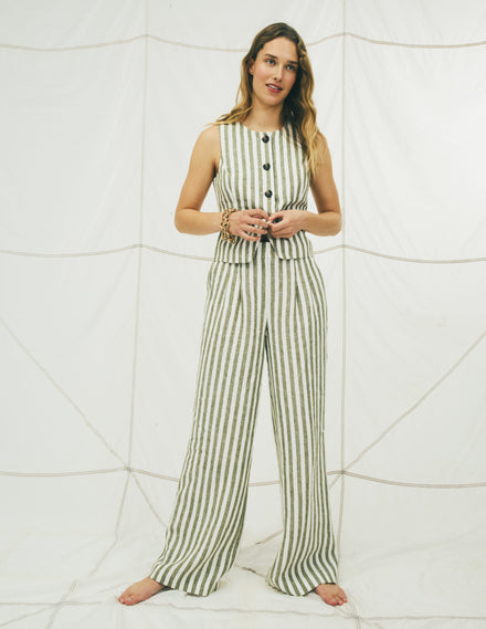 Kensington Linen Trousers-Mayfly Stripe