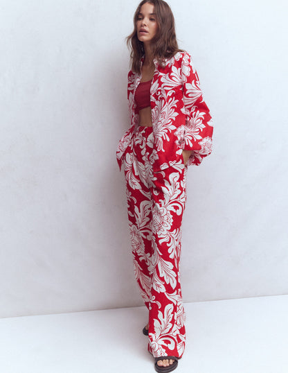 Kensington Linen Trousers-Salsa, Delicate Blossom-2