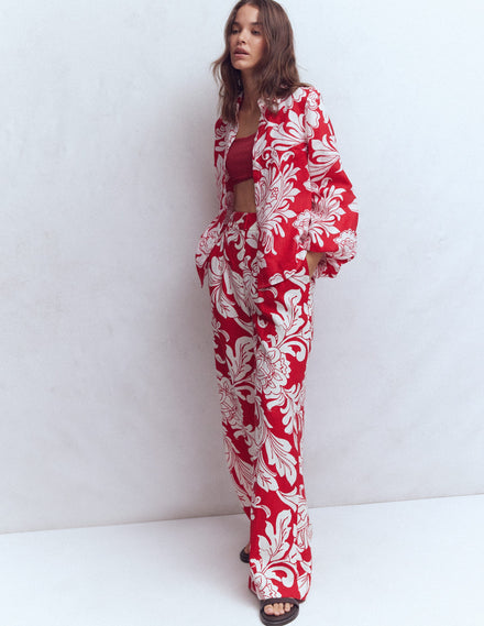 Kensington Linen Trousers-Botanical Flourish