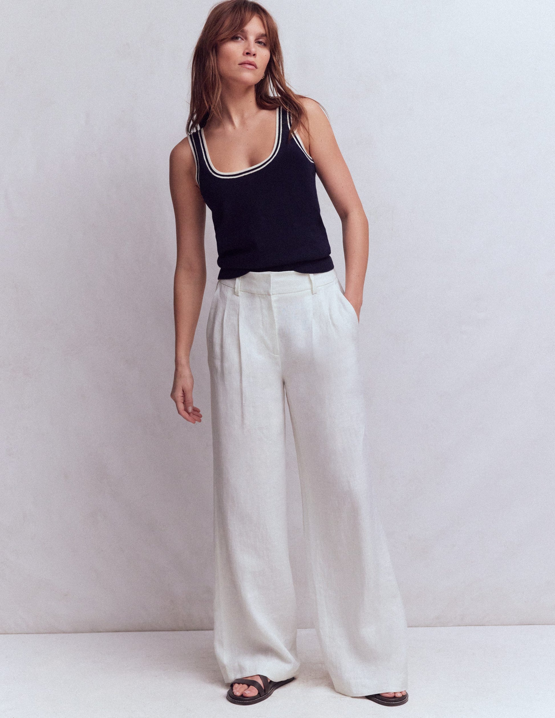 Kensington Linen Trousers-White-1