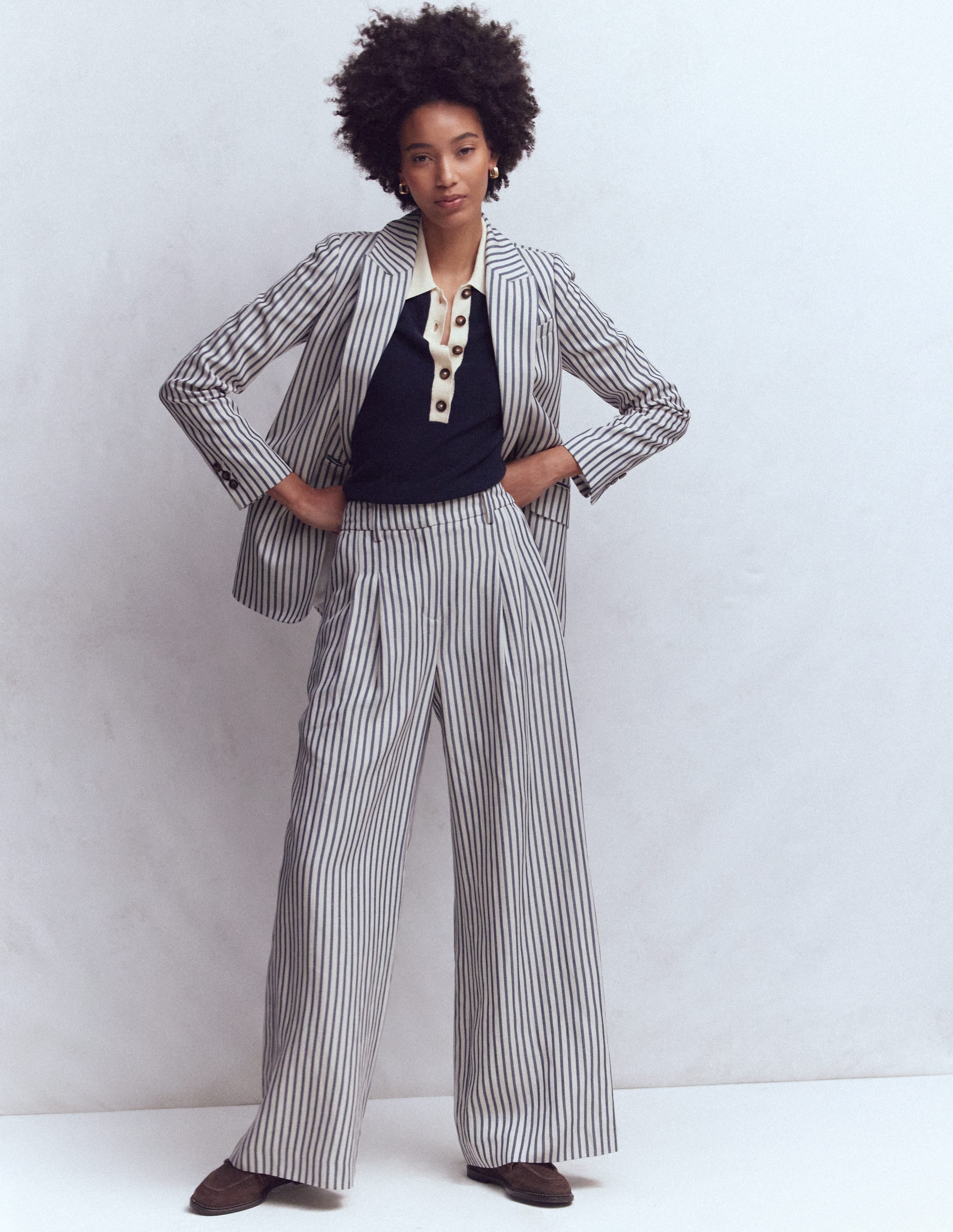 Kensington Wide Leg Trousers-Blue and Ivory Stripe - Image 1