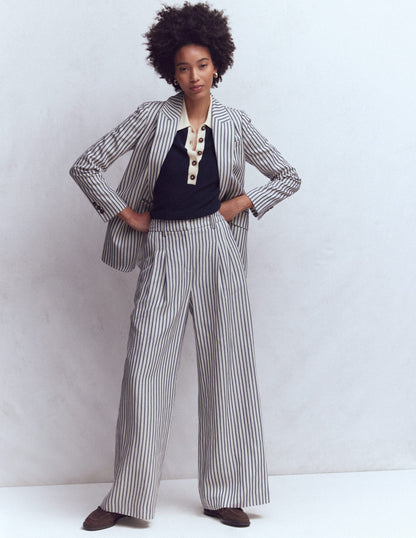 Kensington Wide Leg Trousers-Blue and Ivory Stripe-1
