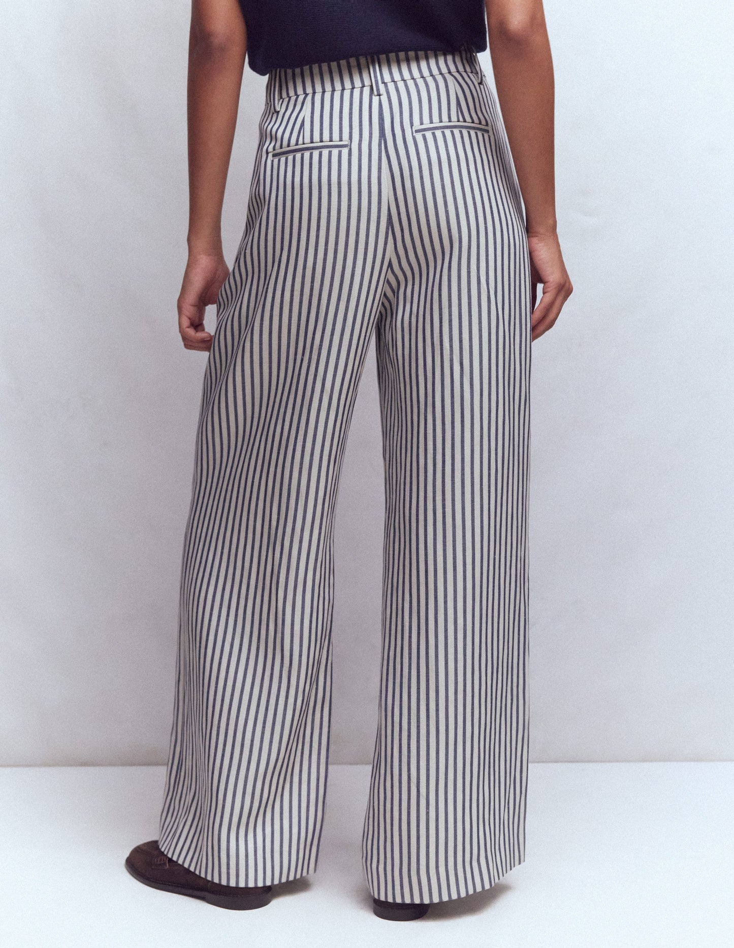 Kensington Wide Leg Trousers-Blue and Ivory Stripe