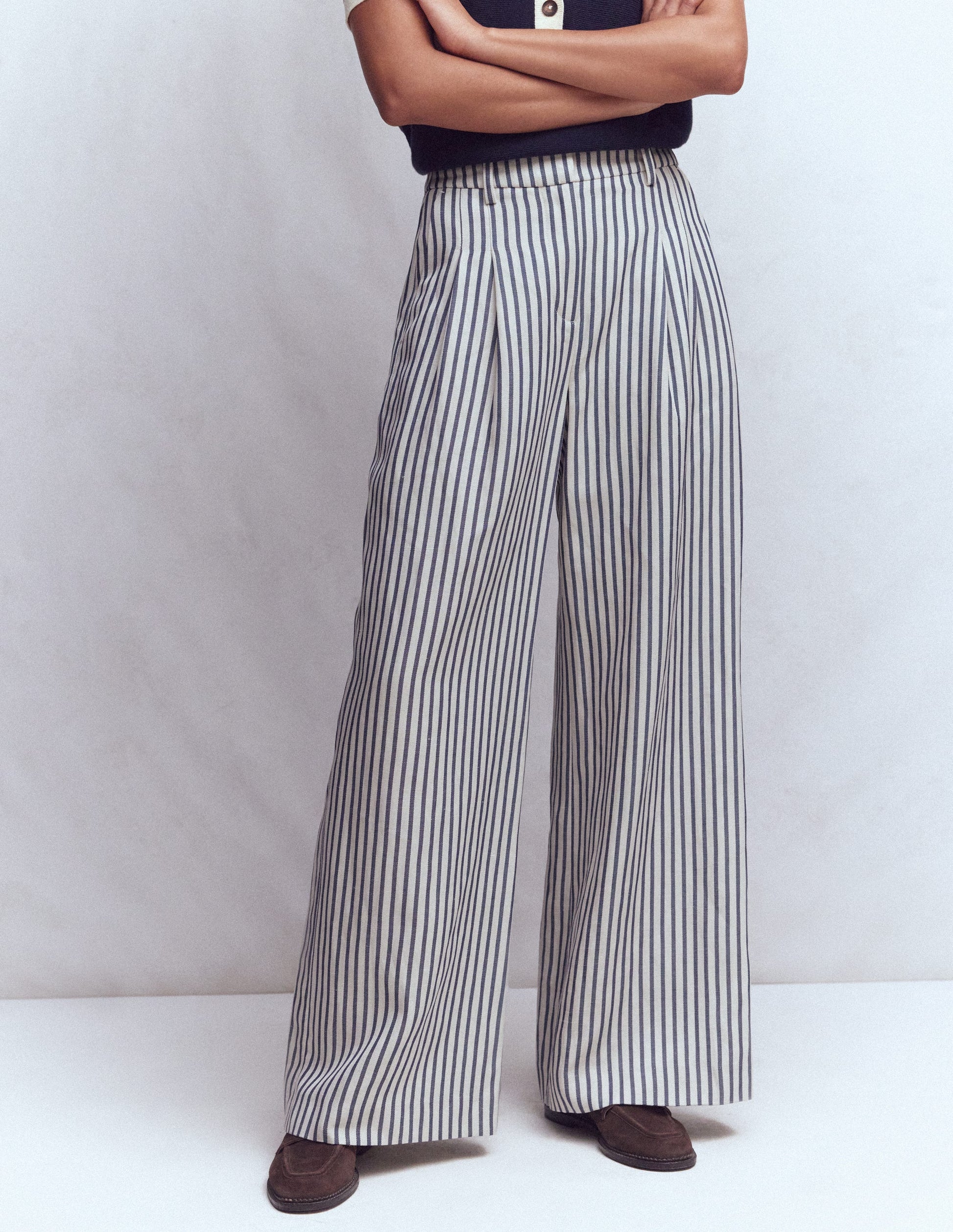 Kensington Wide Leg Trousers-Blue and Ivory Stripe-5