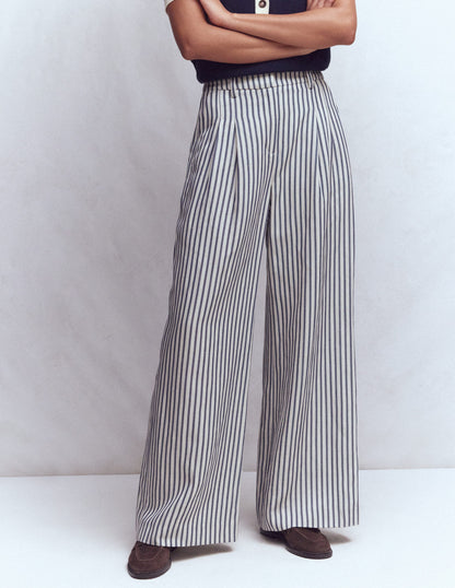 Kensington Wide Leg Trousers-Blue and Ivory Stripe-5
