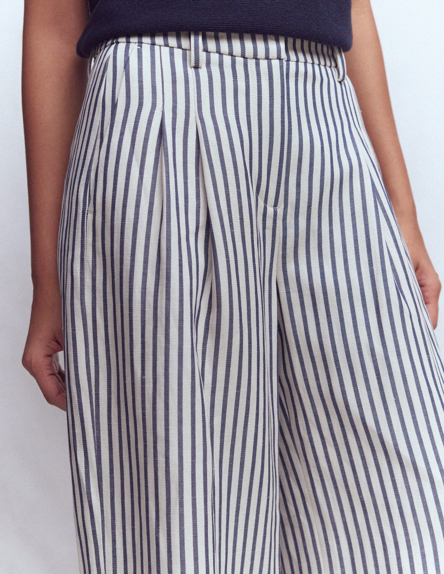 Kensington Wide Leg Trousers-Blue and Ivory Stripe