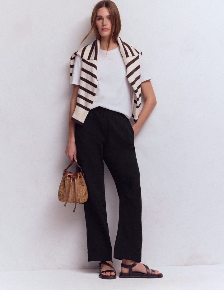 Pull On Double Cloth Trousers-Black