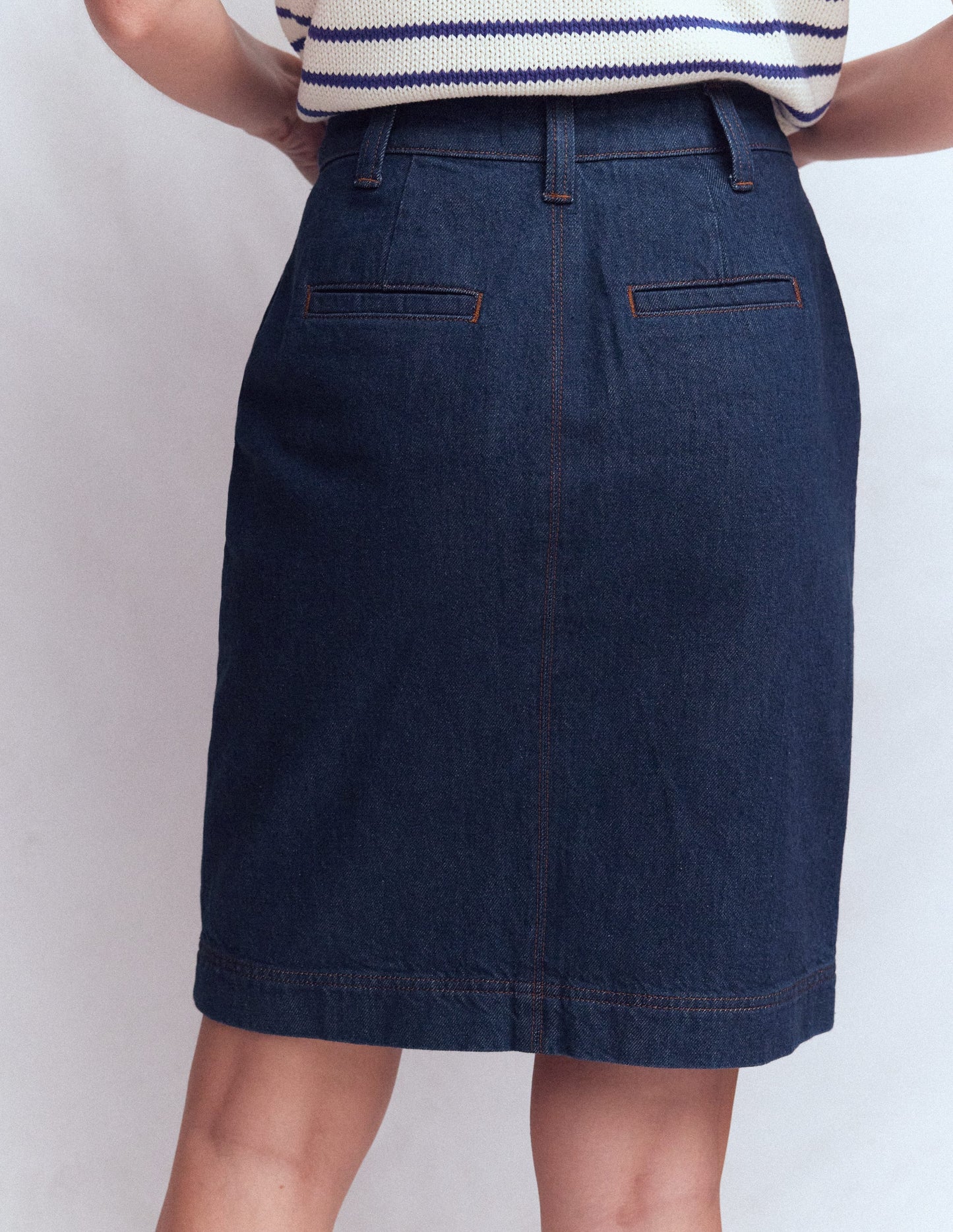 Straight Denim Skirt-Indigo
