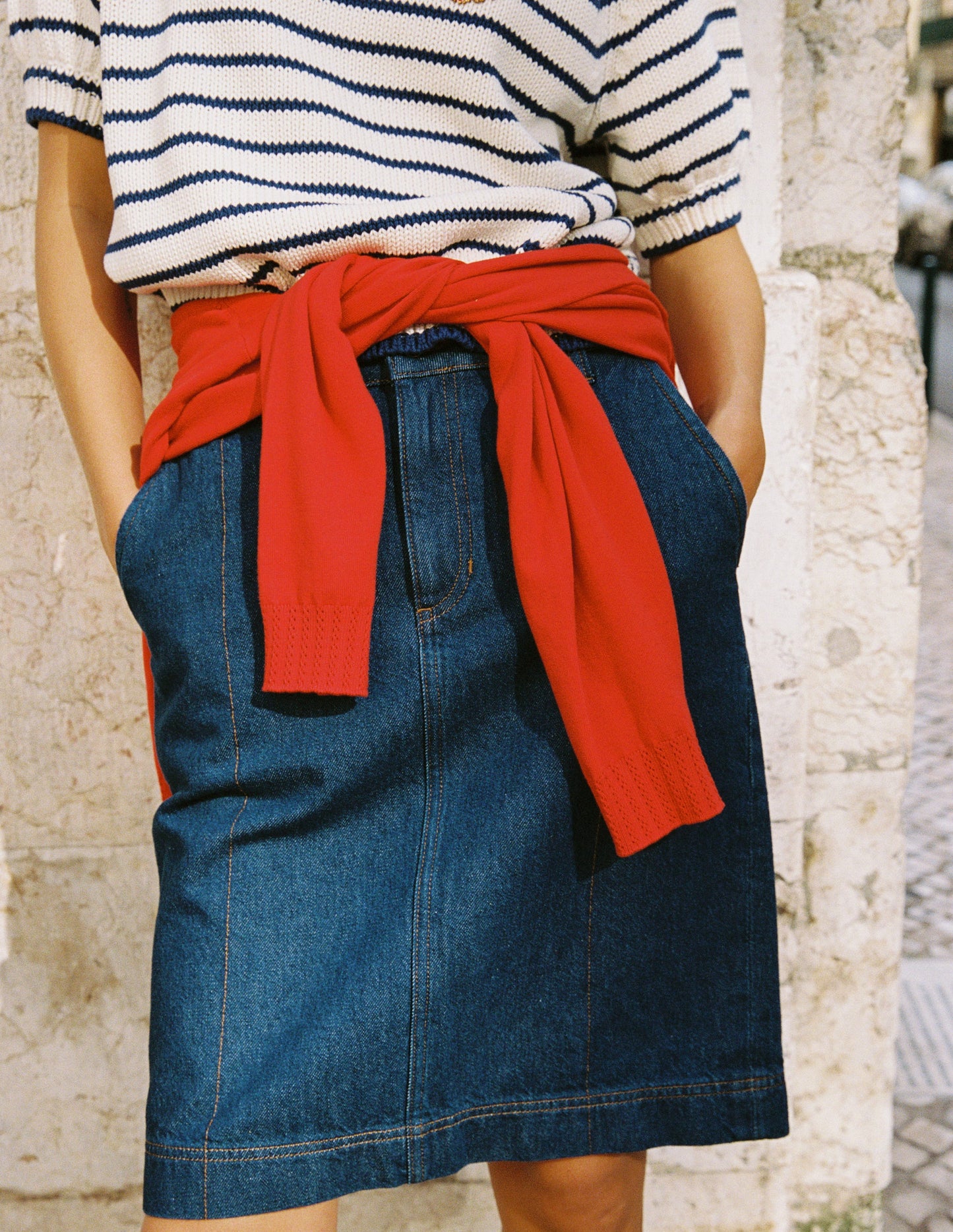 Straight Denim Skirt-Indigo