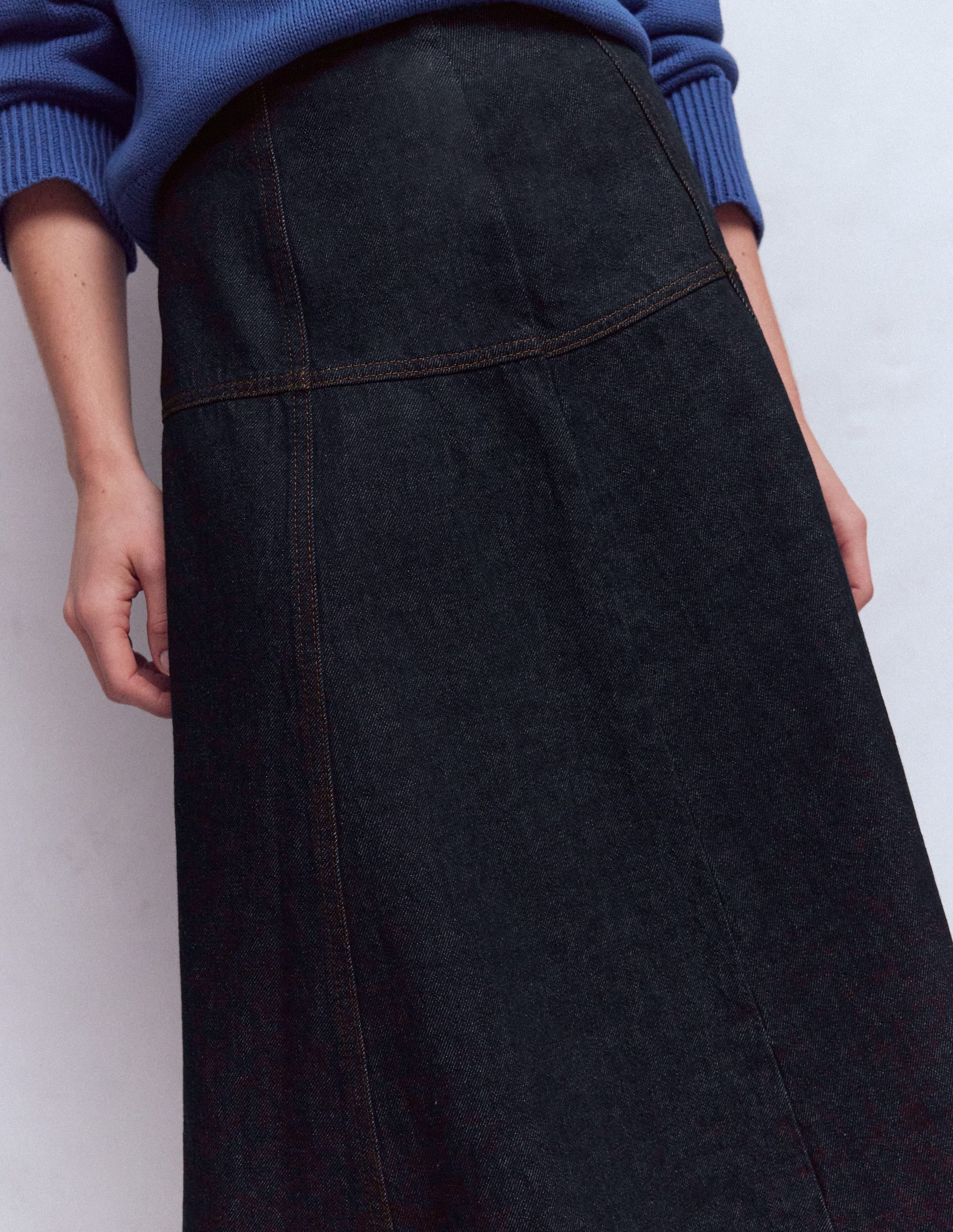 Panelled Detail Denim Skirt-Indigo - Image 2