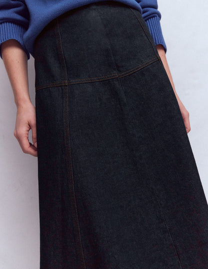 Panelled Detail Denim Skirt-Indigo-2