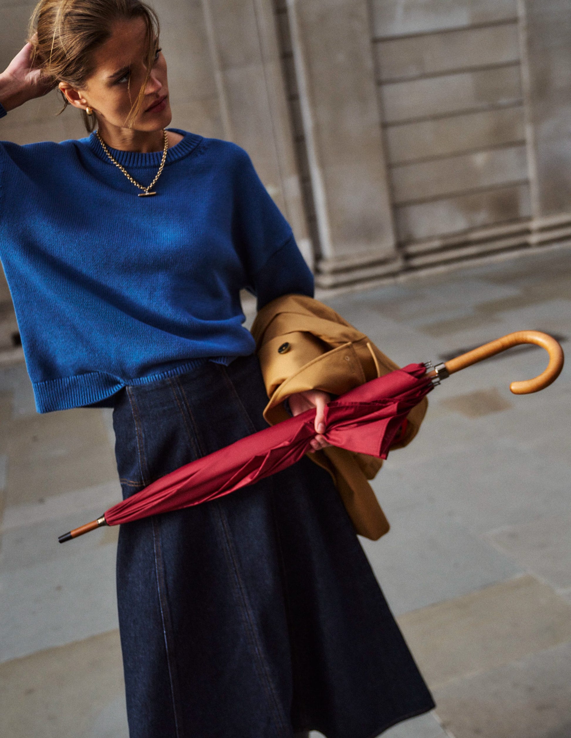 Panelled Detail Denim Skirt-Indigo-2