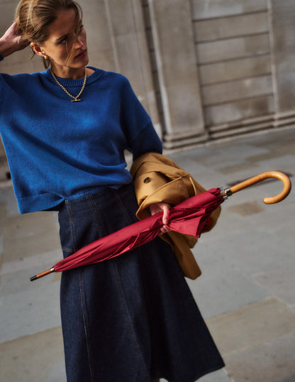 Panelled Detail Denim Skirt-Indigo-2