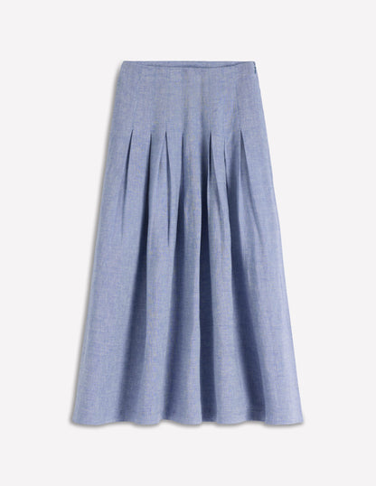 Valentina linen Skirt-Blue Chambray-6
