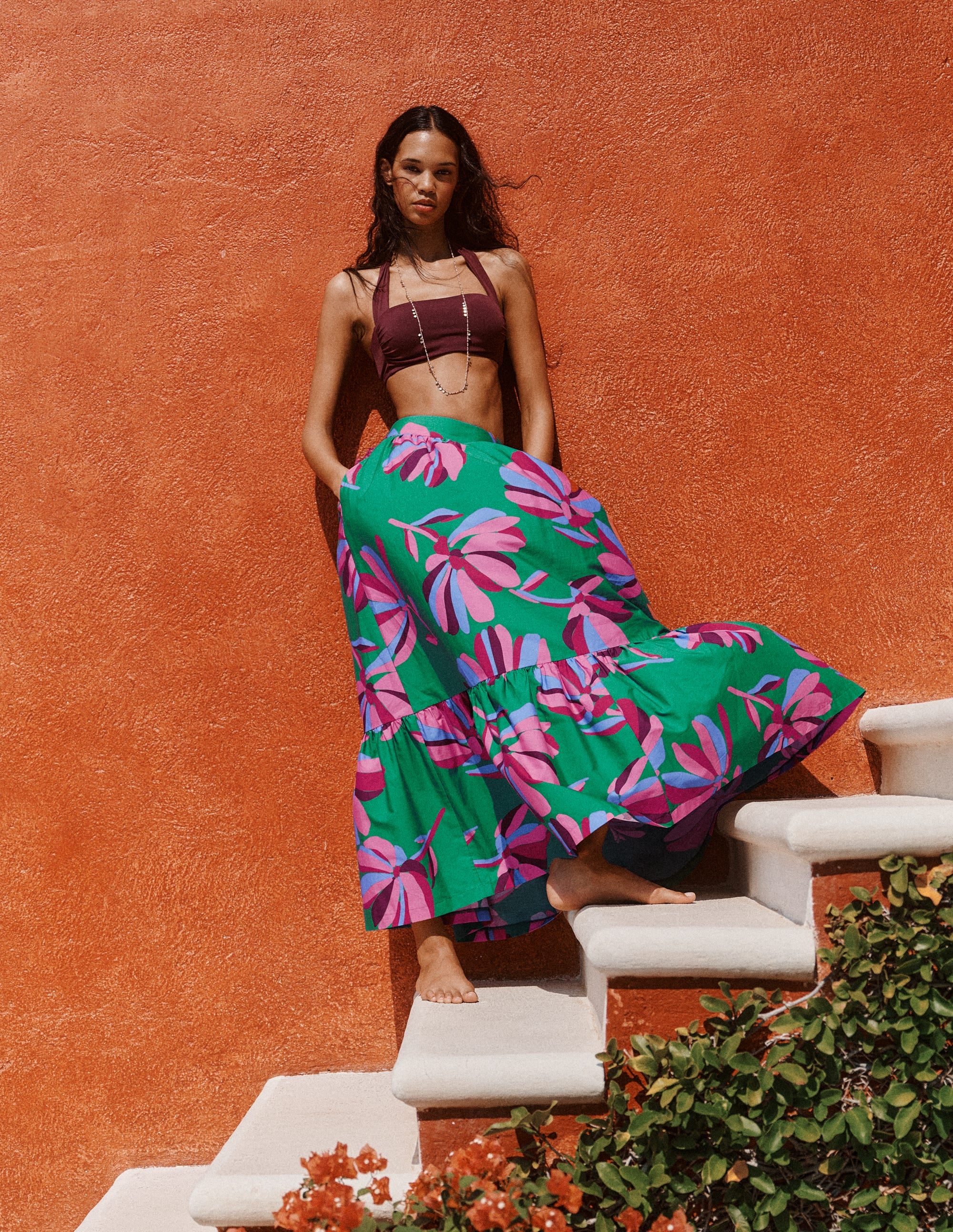 Abigail Poplin Maxi Skirt - Green, Daisy Cascade | Boden UK