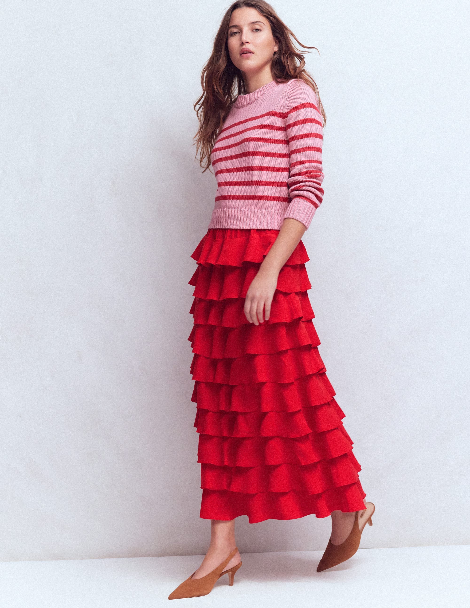 Tiered Maxi Skirt-Salsa - Image 1