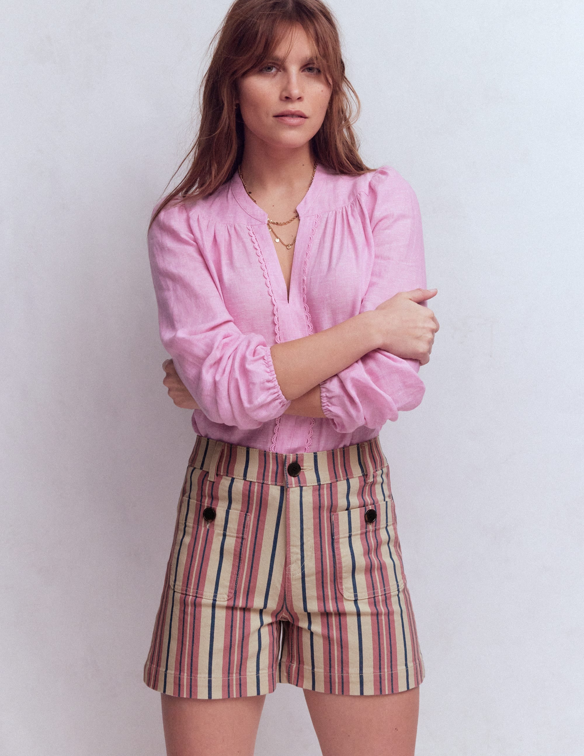 Primrose Denim Shorts-Pink Stripe - Image 1