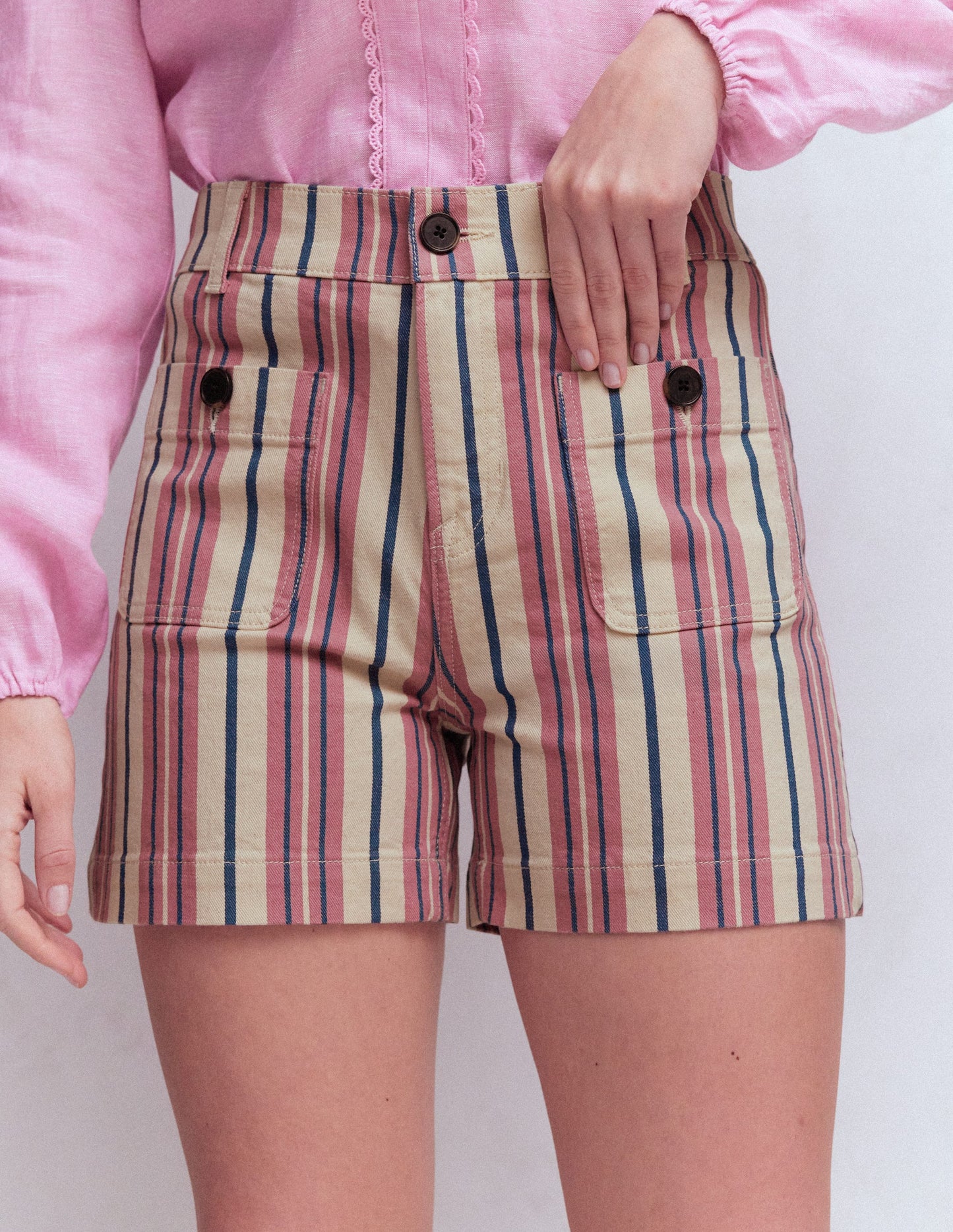 Primrose Denim Shorts-Pink Stripe