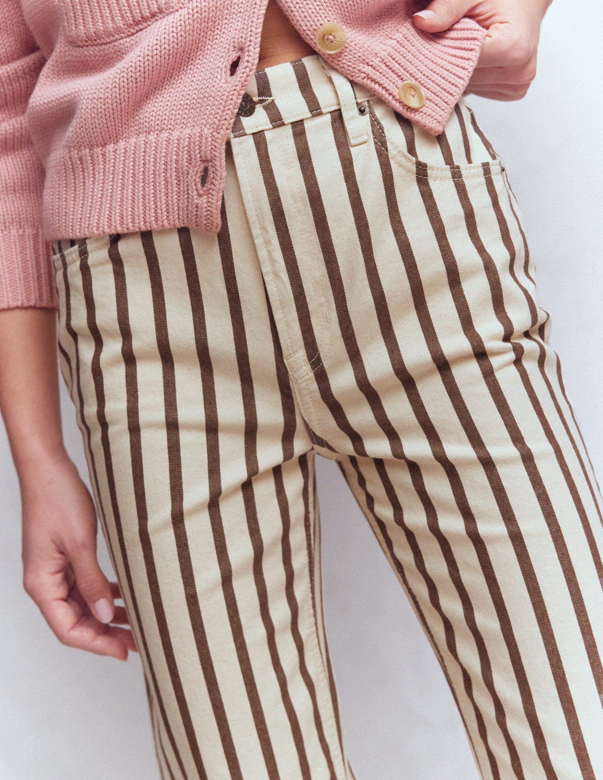 High Rise Straight Jeans-Brown Ecru Stripe-2
