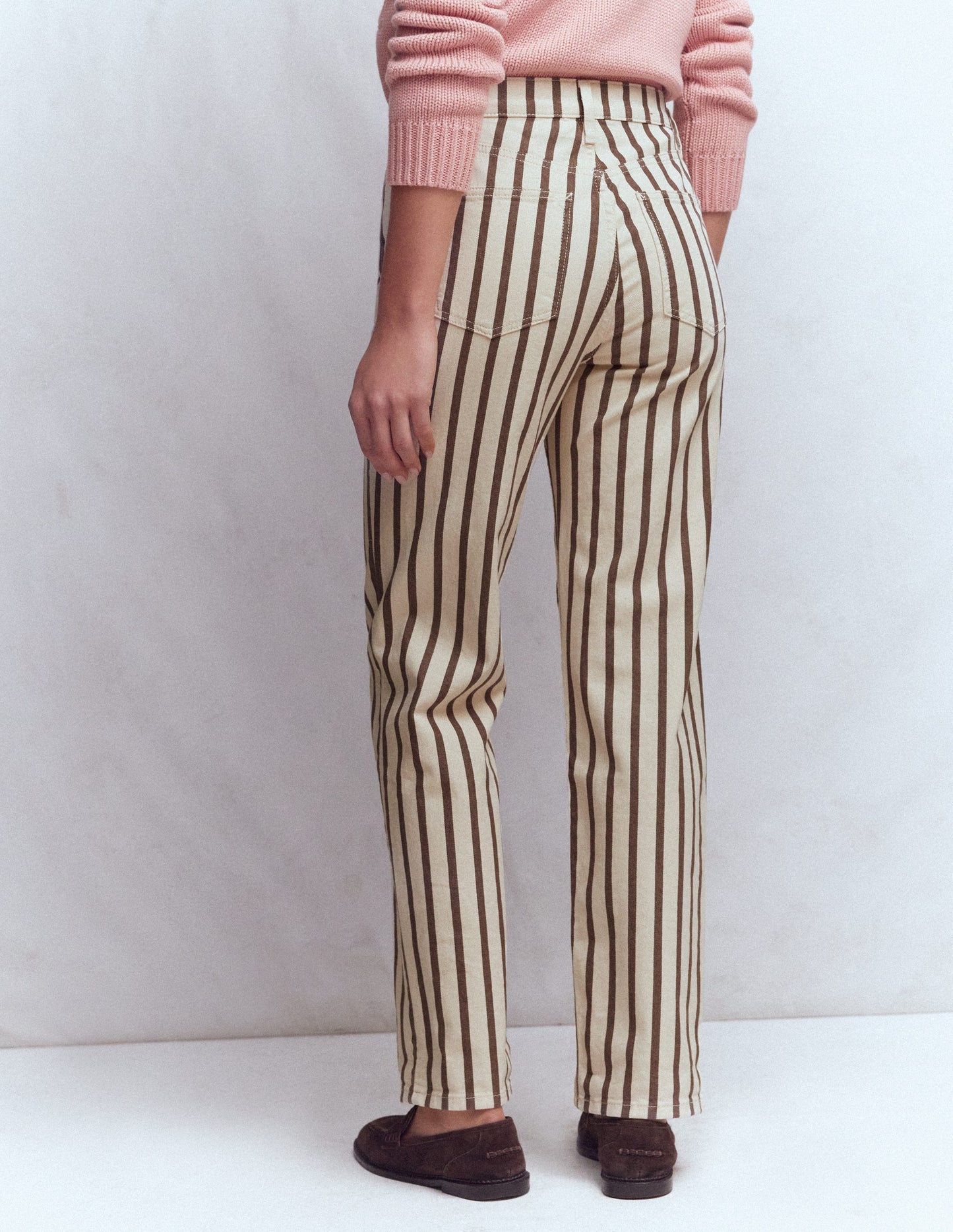 High Rise Straight Jeans-Brown Ecru Stripe