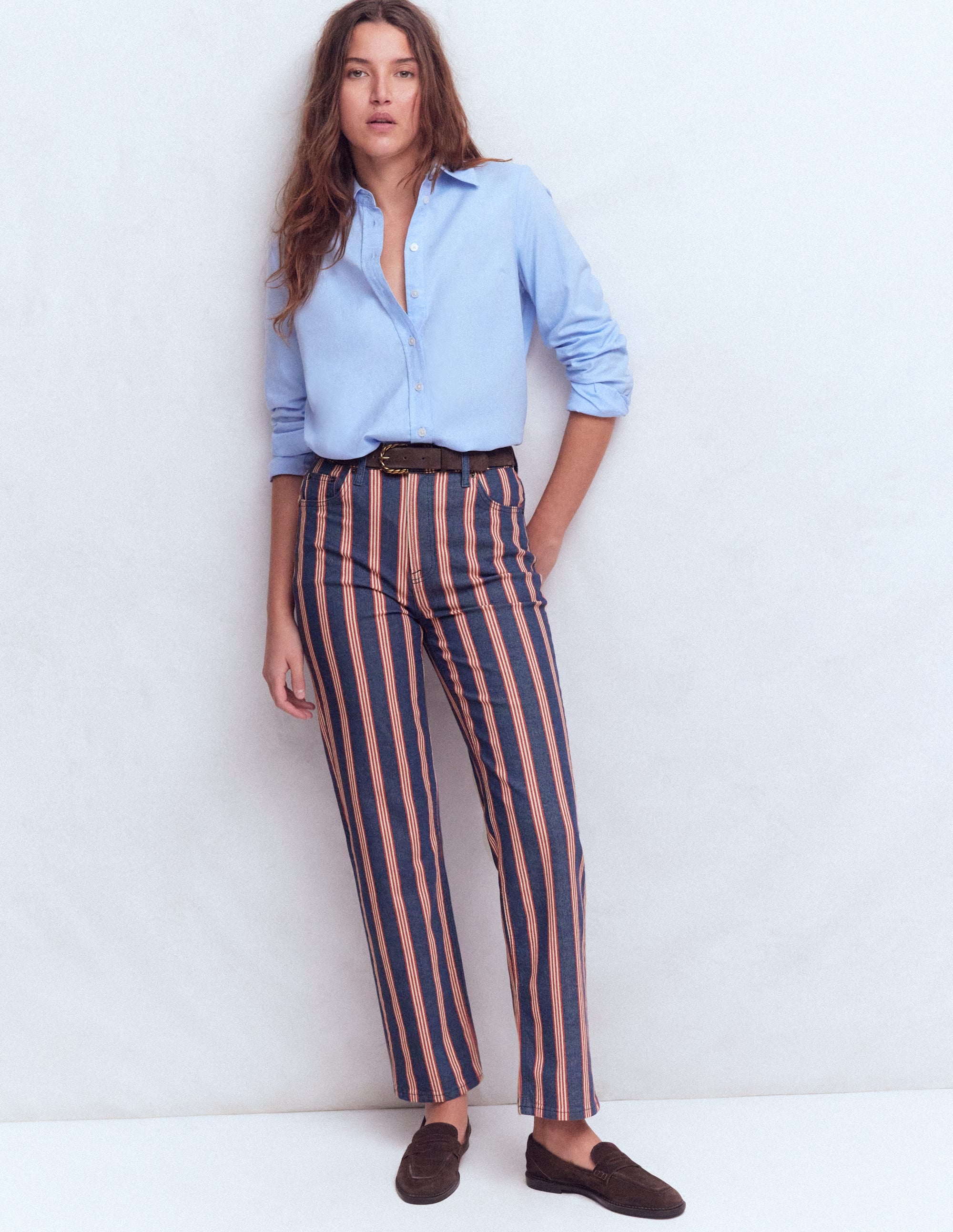 High Rise Straight Jeans-Navy & Red Stripe - Image 1