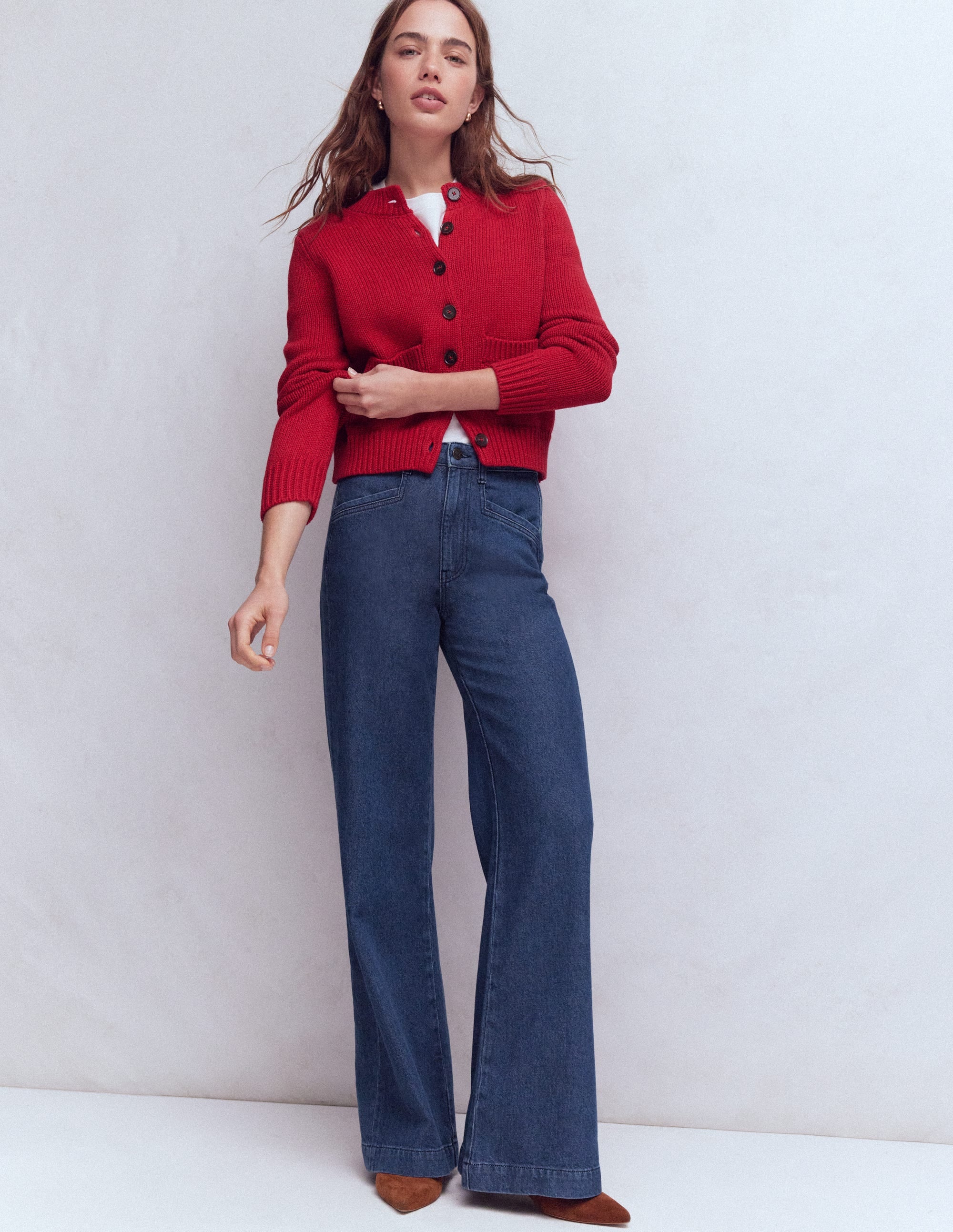 Pocket Detail Wide Leg Jeans-Mid Vintage - Image 1