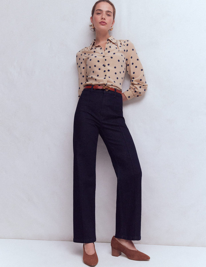 Pintuck Column Leg Jeans-Indigo Rinse