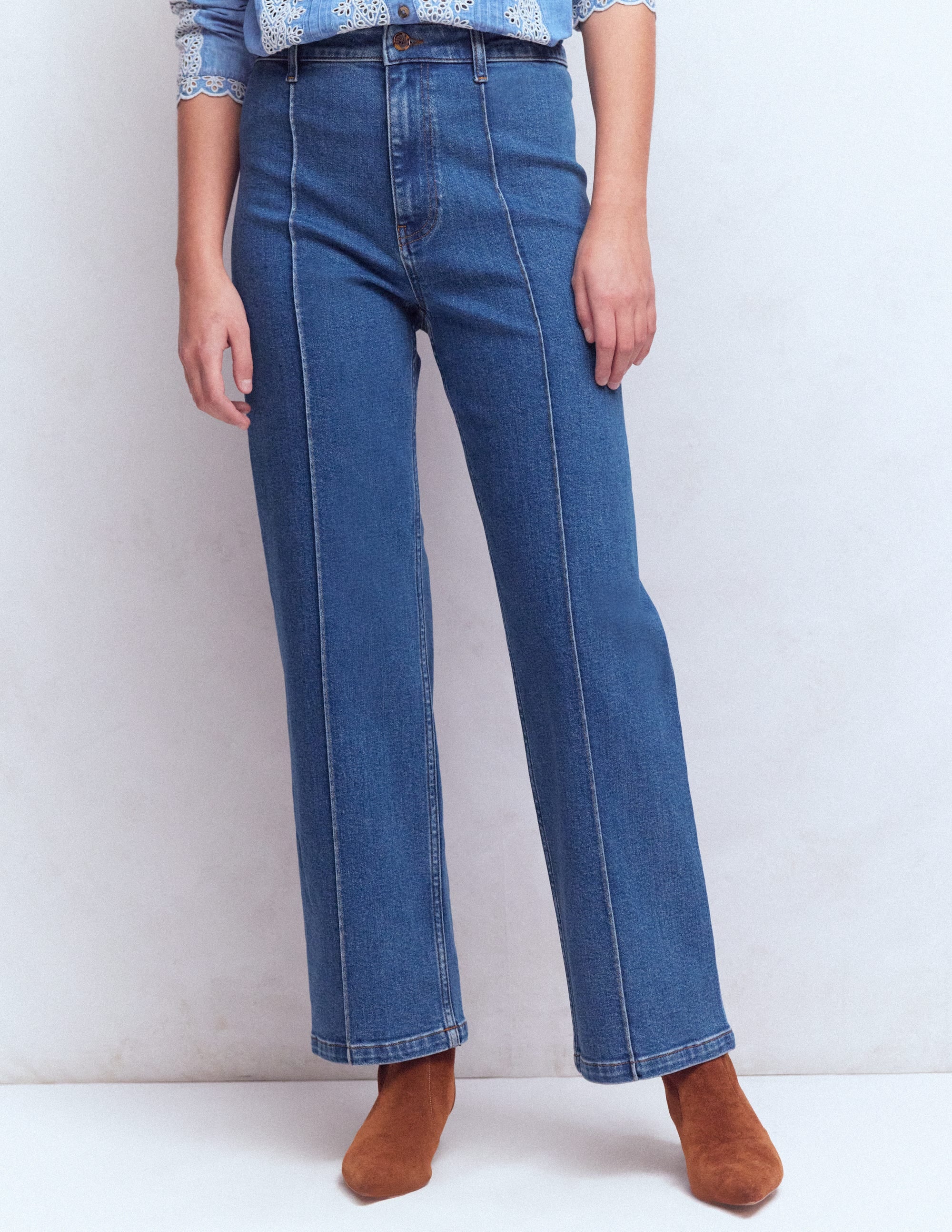 Pintuck Column Leg Jeans-Mid Vintage - Image 4