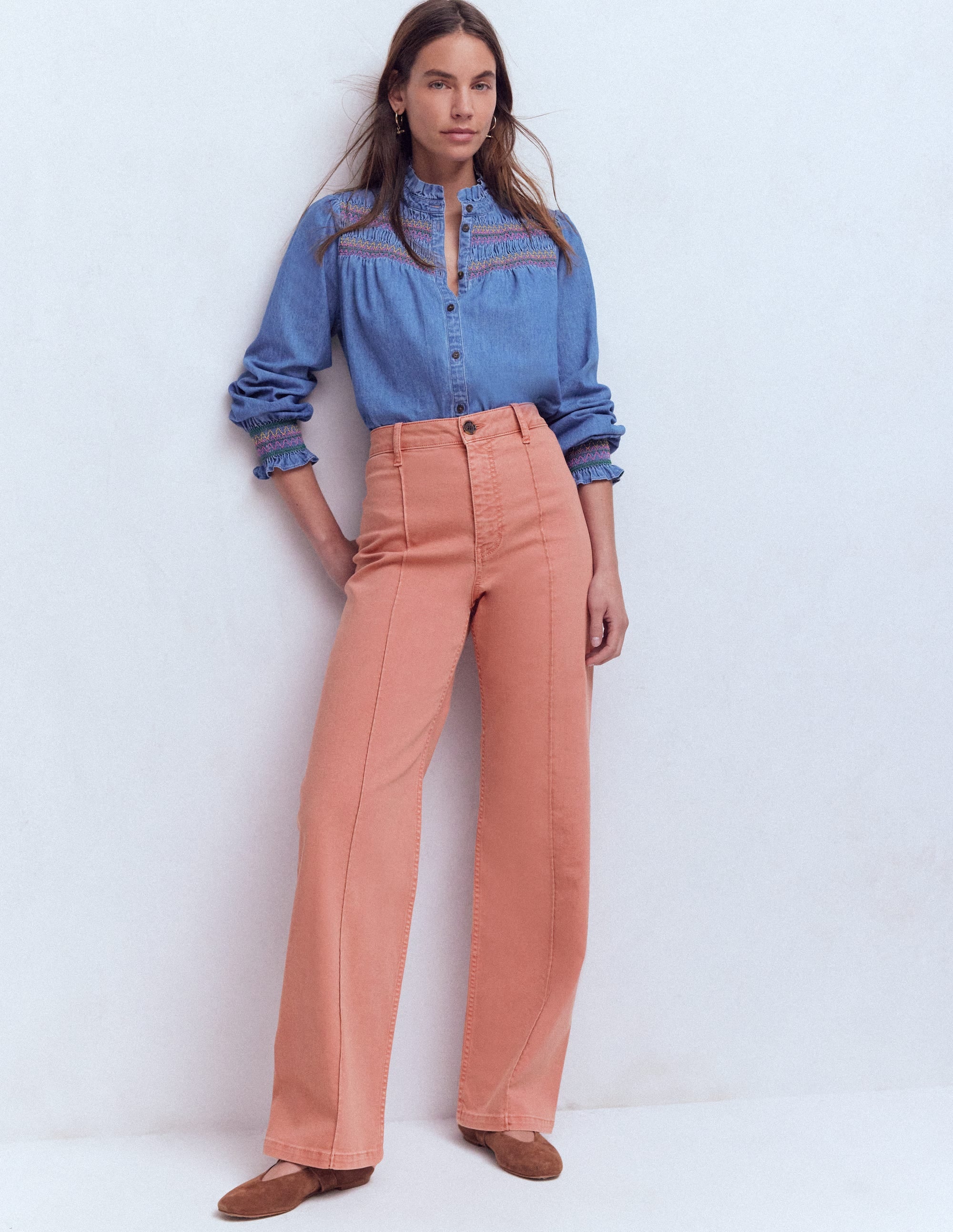 Pintuck Column Leg Jeans-Almond Pink - Image 1