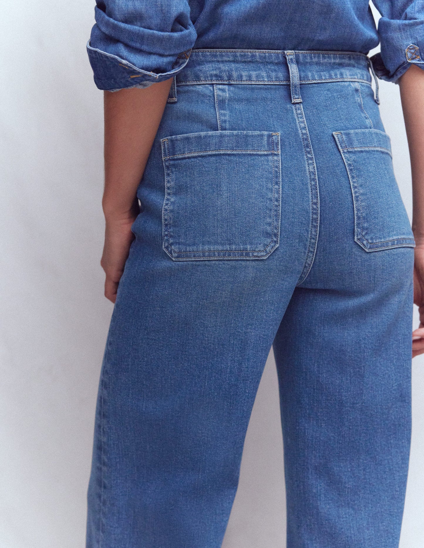 Patch Pocket Flare Jeans-Mid Vintage